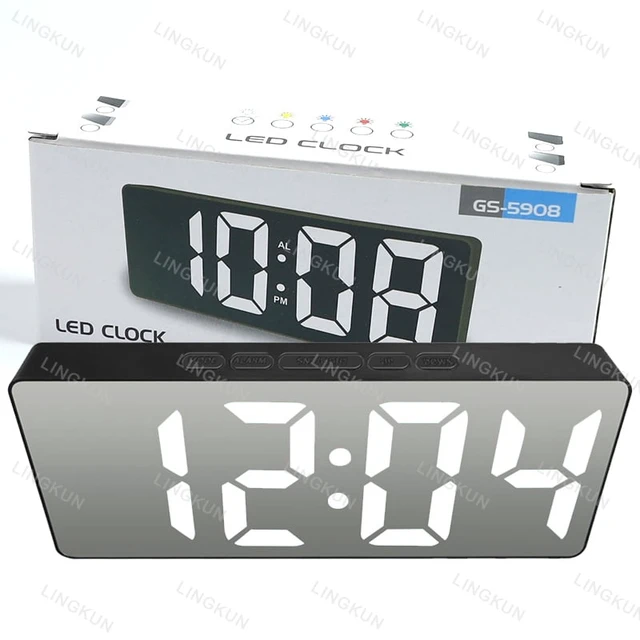 Alt view image 6 of 7 - Electronic Alarm Clock Noiseless Design Digital LED Large Display Mirror Electronic Clock Digital Alarm Clock LED Mirror Clocks