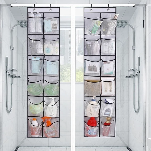 Alt view image 3 of 7 - 12 Pockets Over the Door Shoe Organizer Large Mesh Pockets With 2 Hooks Transparent Fabric Shoe Rack Storage Bag For Bedroom