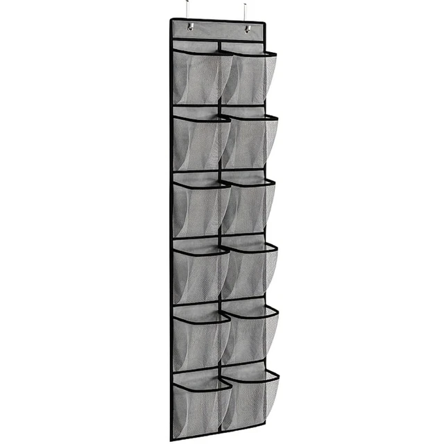 Alt view image 4 of 7 - 12 Pockets Over the Door Shoe Organizer Large Mesh Pockets With 2 Hooks Transparent Fabric Shoe Rack Storage Bag For Bedroom