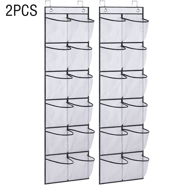 Alt view image 5 of 7 - 12 Pockets Over the Door Shoe Organizer Large Mesh Pockets With 2 Hooks Transparent Fabric Shoe Rack Storage Bag For Bedroom