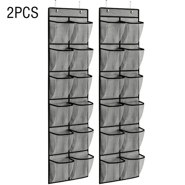 Alt view image 6 of 7 - 12 Pockets Over the Door Shoe Organizer Large Mesh Pockets With 2 Hooks Transparent Fabric Shoe Rack Storage Bag For Bedroom