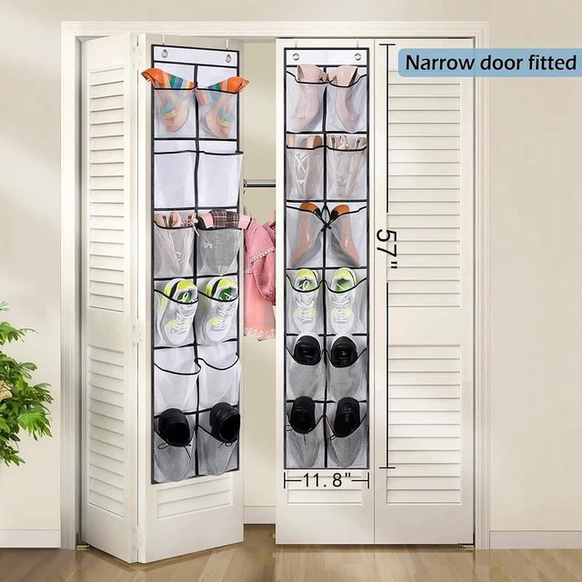 Alt view image 7 of 7 - 12 Pockets Over the Door Shoe Organizer Large Mesh Pockets With 2 Hooks Transparent Fabric Shoe Rack Storage Bag For Bedroom