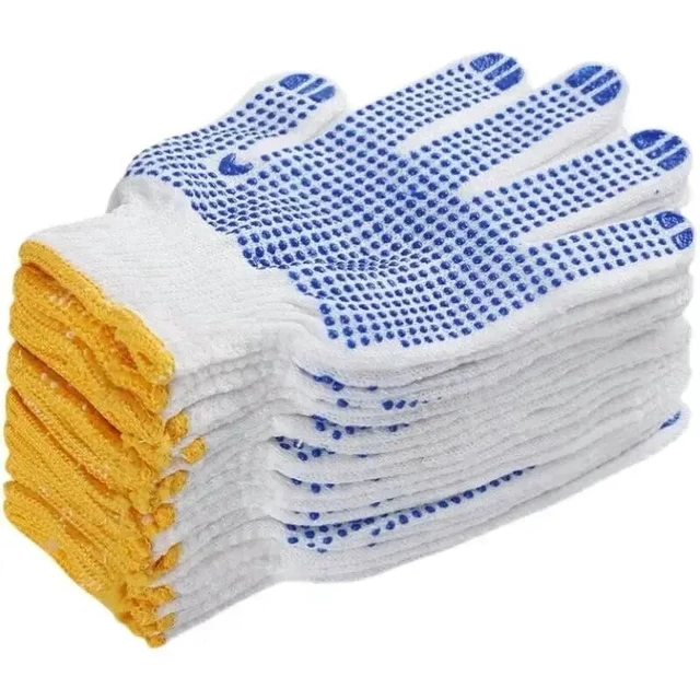 Alt view image 2 of 7 - 12 Pairs Work Gloves With Anti Slip Grip, PVC Dots Safety Cotton Protection ,For Painter, Mechanic Industrial Construction