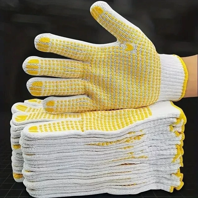 Alt view image 4 of 7 - 12 Pairs Work Gloves With Anti Slip Grip, PVC Dots Safety Cotton Protection ,For Painter, Mechanic Industrial Construction