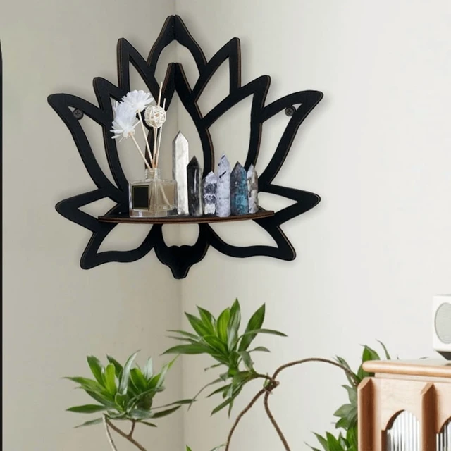Alt view image 5 of 7 - Wooden Lotus Hollow Decorative Rack Aromatherapy Organiser Essential Oil Candle Holder Wall Mounted Shelf Corner Shelf