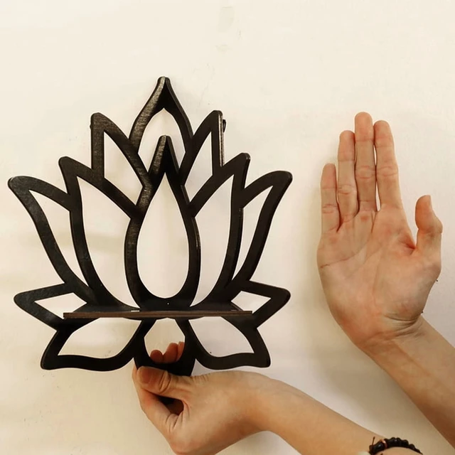 Alt view image 2 of 7 - Wooden Lotus Hollow Decorative Rack Aromatherapy Organiser Essential Oil Candle Holder Wall Mounted Shelf Corner Shelf
