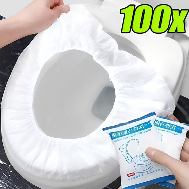 Alt view image 7 of 7 - Disposable Toilet Seat Cover Waterproof Non-Woven Fabric Disposable Seat Covers for Travel Outing Hotel Hospital Public Toilet