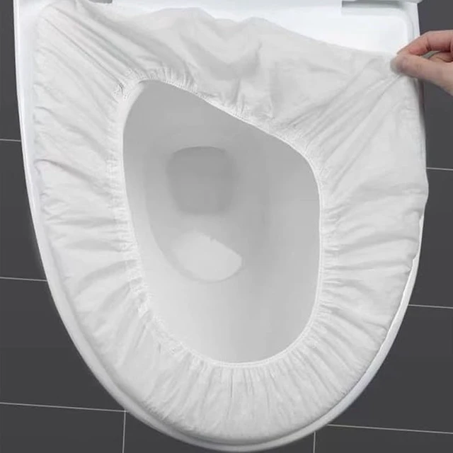 Alt view image 3 of 7 - Disposable Toilet Seat Cover Waterproof Non-Woven Fabric Disposable Seat Covers for Travel Outing Hotel Hospital Public Toilet