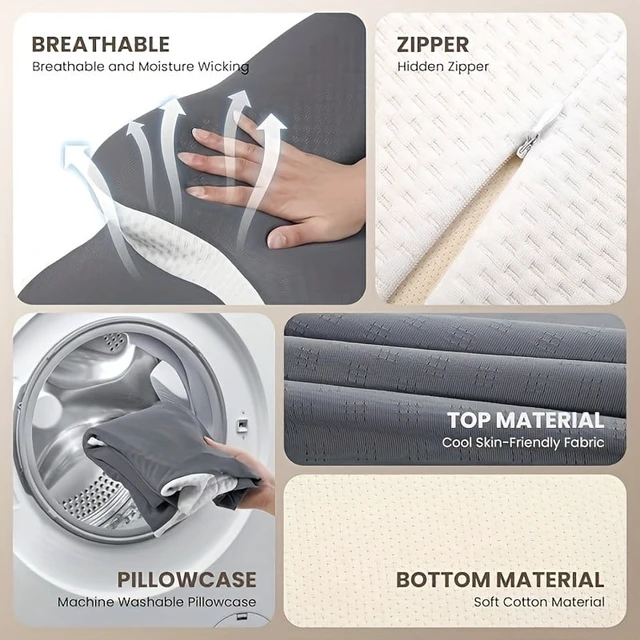 Alt view image 6 of 7 - Memory Foam Pillowcase Cervical Pillowcase Pillow Protector Bedding Pillow Cases Cover Cooling Fabric Portable Home Holiday Gift