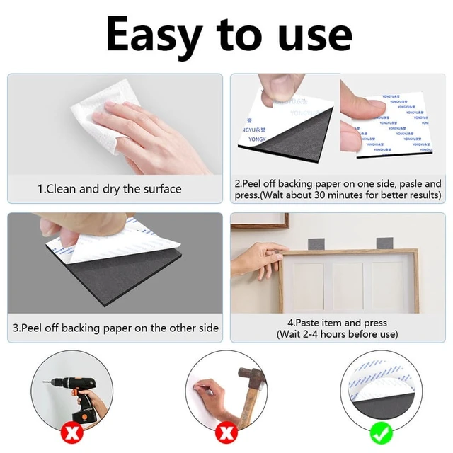 Alt view image 2 of 7 - 10X Double Sided Adhesive Pads,Heavy Duty Mounting Tape 3mm Thickness Pre-Cut Foam Tape,Super-Sticky Black Strong Pads Rectangle
