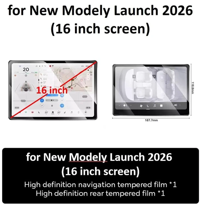 Main image of Tempered Glass Film Protector for New Tesla Model Y Juniper 2025 2026 Launch Model 3 Highland 2024 Front Rear Screen Protective