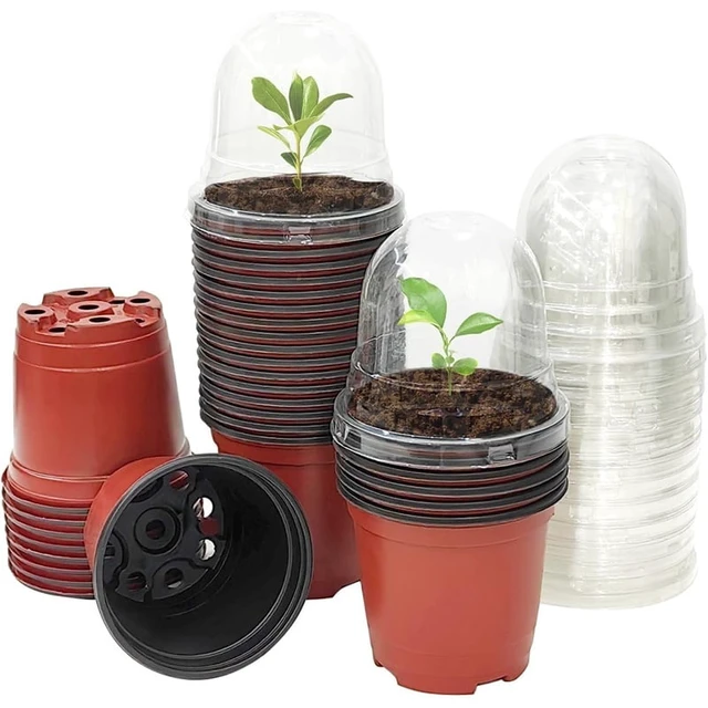 Alt view image 2 of 7 - 18Pcs(9 Pots+9 Lids) Plant Nursery Pots with Humidity Dome Soft Transparent Plastic Gardening Pot Planting Containers Planter
