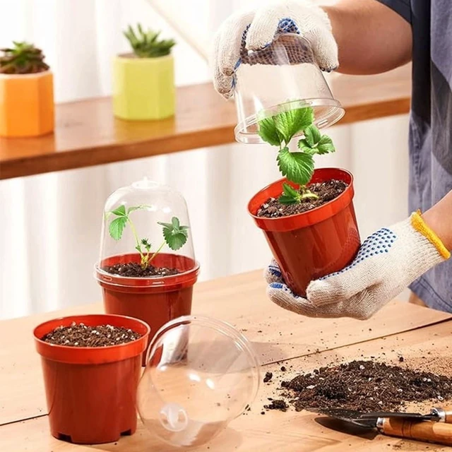 Alt view image 4 of 7 - 18Pcs(9 Pots+9 Lids) Plant Nursery Pots with Humidity Dome Soft Transparent Plastic Gardening Pot Planting Containers Planter