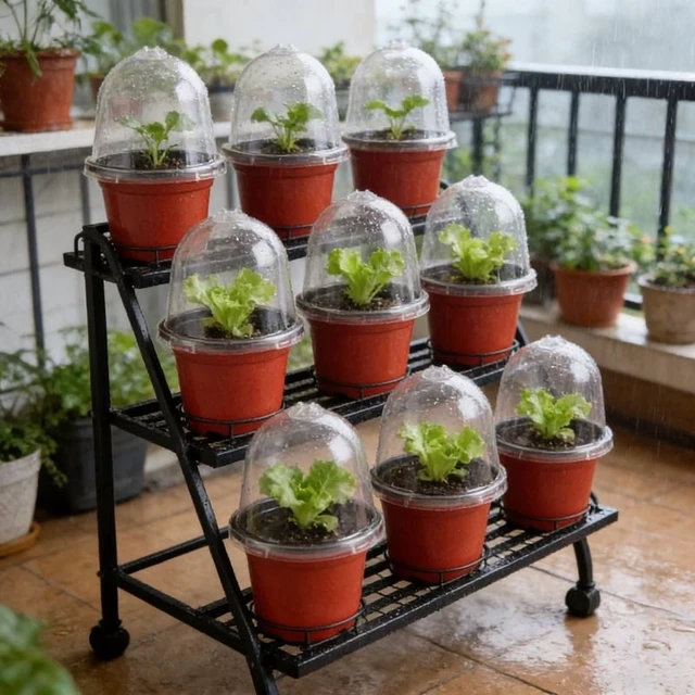 Alt view image 3 of 7 - 18Pcs(9 Pots+9 Lids) Plant Nursery Pots with Humidity Dome Soft Transparent Plastic Gardening Pot Planting Containers Planter
