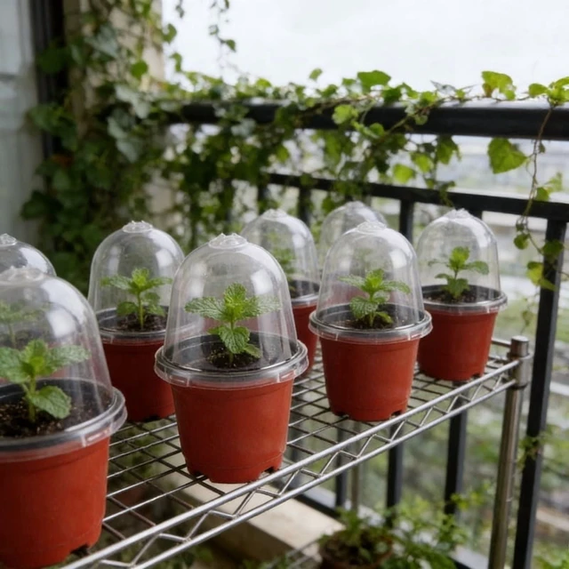 Alt view image 6 of 7 - 18Pcs(9 Pots+9 Lids) Plant Nursery Pots with Humidity Dome Soft Transparent Plastic Gardening Pot Planting Containers Planter
