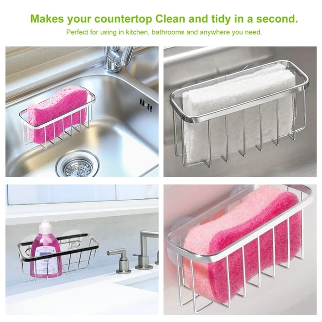 Alt view image 2 of 6 - Kitchen Sponge Holder Stainless Steel Sink Basket Storage Braket Rustproof Waterproof Liquid Drainer Rack
