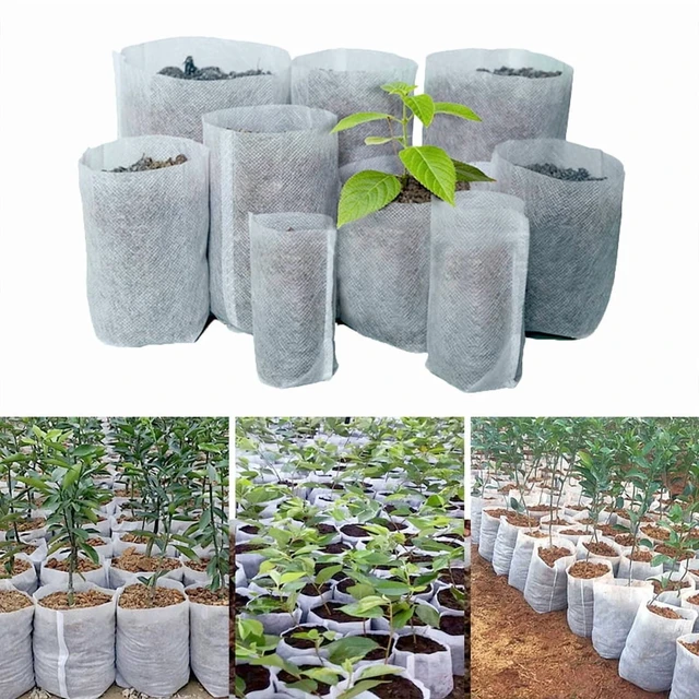 Alt view image 2 of 6 - 100pcs Nonwoven Fabric Nursery Plant Grow Bags Seedling Growing Planter Planting Pots Garden Eco-Friendly Ventilate Bags