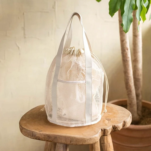 Main image of Travel Large Capacity Mesh Nylon Cosmetic Bag Organizer Foldable Casual Mesh Drawstring Bags Rope Bundle Pocket Swim Washing Bag