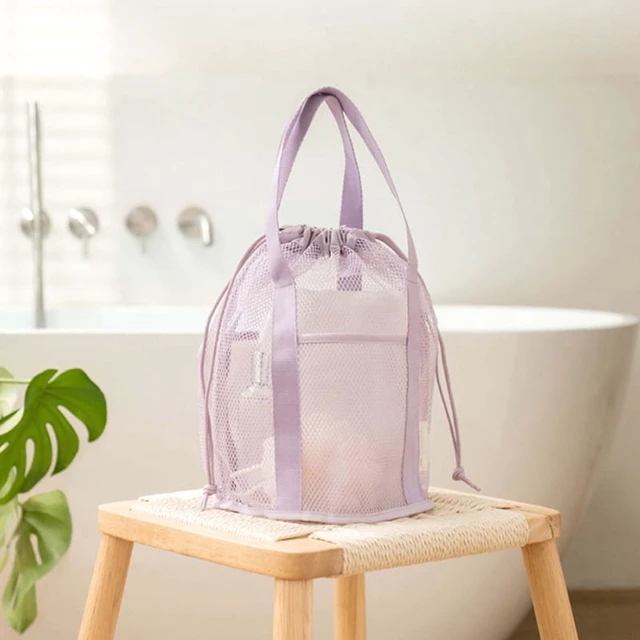 Alt view image 2 of 7 - Travel Large Capacity Mesh Nylon Cosmetic Bag Organizer Foldable Casual Mesh Drawstring Bags Rope Bundle Pocket Swim Washing Bag