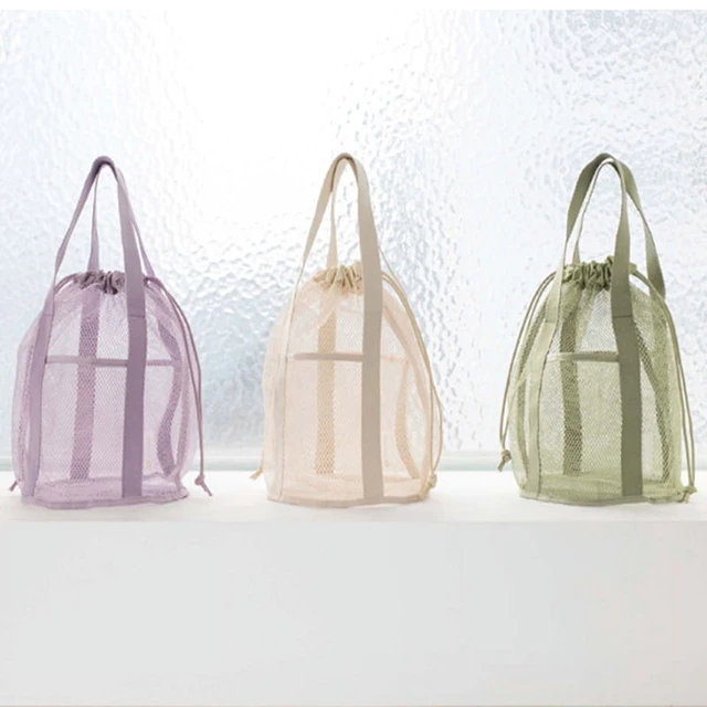 Alt view image 3 of 7 - Travel Large Capacity Mesh Nylon Cosmetic Bag Organizer Foldable Casual Mesh Drawstring Bags Rope Bundle Pocket Swim Washing Bag