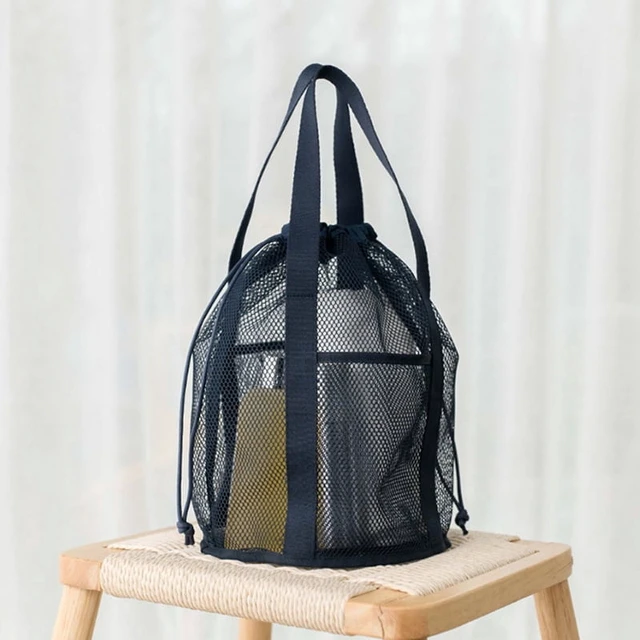 Alt view image 6 of 7 - Travel Large Capacity Mesh Nylon Cosmetic Bag Organizer Foldable Casual Mesh Drawstring Bags Rope Bundle Pocket Swim Washing Bag