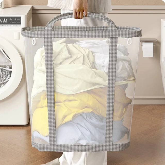 Alt view image 5 of 7 - Nylon Mesh Laundry Basket with Handle Breathable Folding Portable Dirty Clothes Organizer Bags Large Capacity Toys Storage Bag