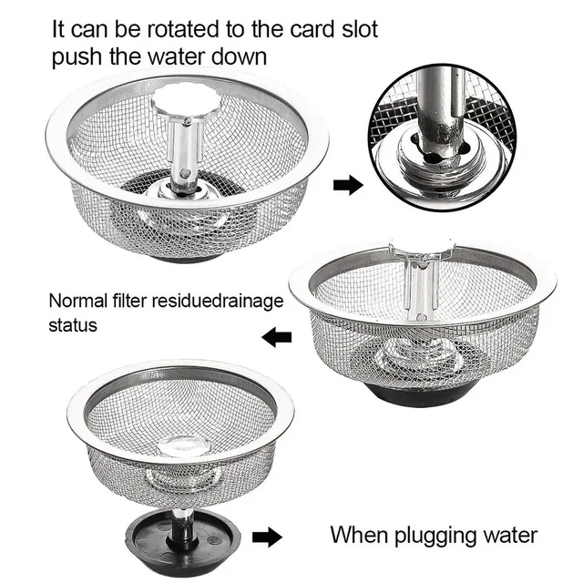 Alt view image 4 of 7 - Wholesale Kitchen Sink Strainers with Handle Stopper Sink Drain Basket Stainless Steel Mesh Filter Waste Hole Trap Strainer