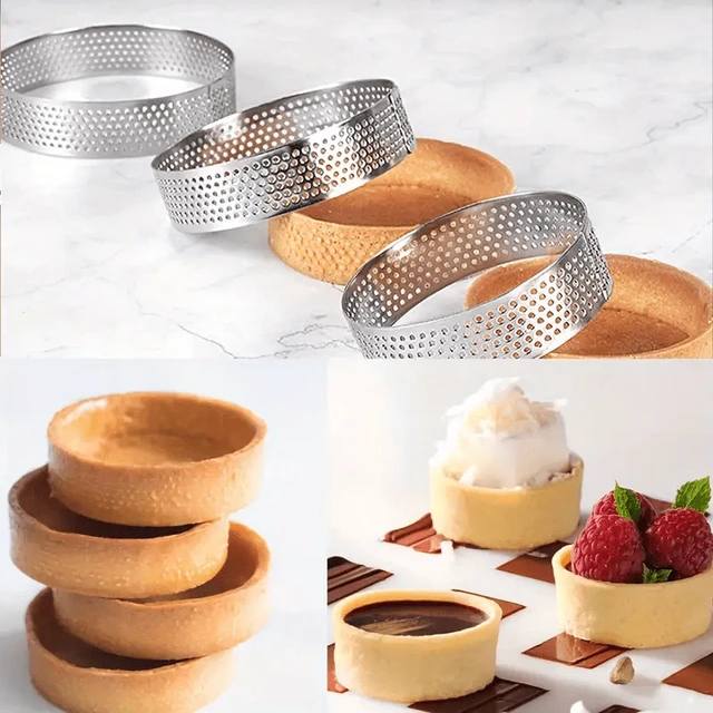 Alt view image 3 of 7 - 7PC Perforated Tart Ring Set for Baking Stainless Steel Round Cake Rings French Dessert mold Small Fruit Tart Rings Baking Molds