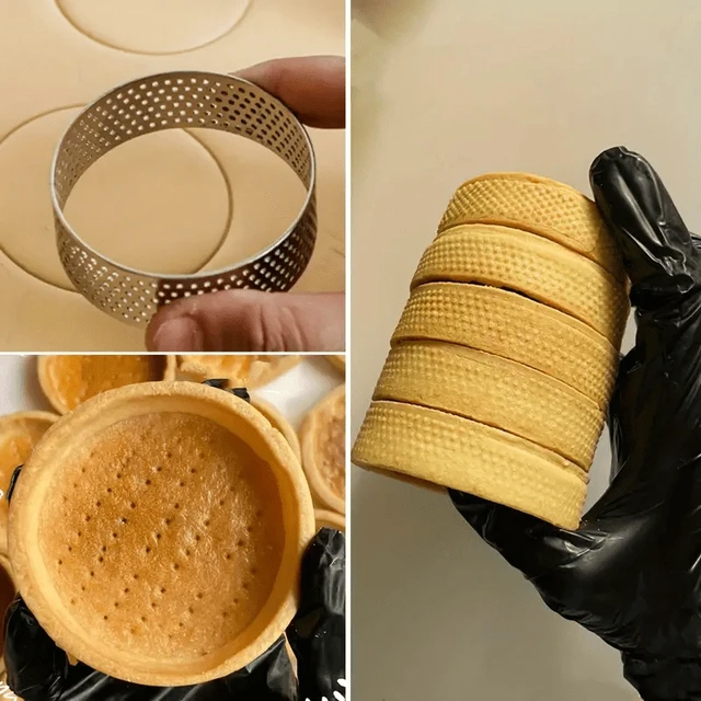 Alt view image 5 of 7 - 7PC Perforated Tart Ring Set for Baking Stainless Steel Round Cake Rings French Dessert mold Small Fruit Tart Rings Baking Molds
