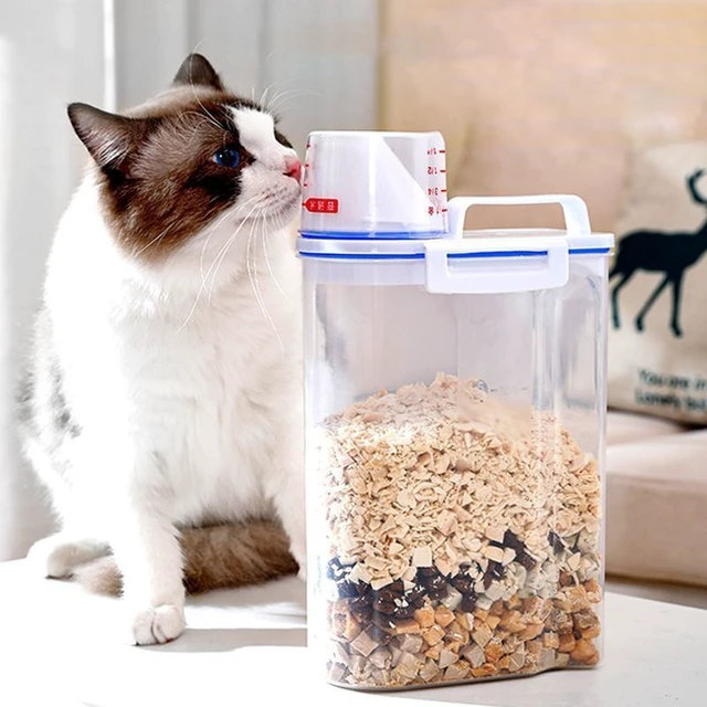 Alt view image 3 of 7 - 1.5kg/2kg Dog Cat Food Storage Container Plastic Pail With Measuring Cup Airtight Moisture Proof Pet Supplies Kitchen Jar