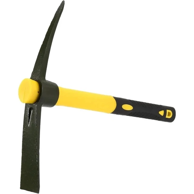 Alt view image 2 of 6 - 1-Piece 15-Inch Mattock Hoe Set with Yellow Fiberglass Handle - Durable Garden Tool for Soil Loosening and Cultivation