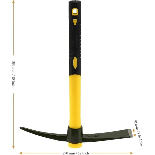 Alt view image 5 of 6 - 1-Piece 15-Inch Mattock Hoe Set with Yellow Fiberglass Handle - Durable Garden Tool for Soil Loosening and Cultivation