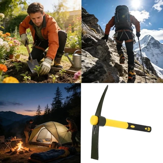 Alt view image 6 of 6 - 1-Piece 15-Inch Mattock Hoe Set with Yellow Fiberglass Handle - Durable Garden Tool for Soil Loosening and Cultivation
