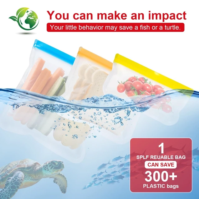 Alt view image 3 of 7 - Reusable Food Storage Silicone Bags, Reusable Snack BagsLeakproof Freezer, BPA Free, 1 Gallon 1 Snack 1 Sandwich Bags, for Home Kitchen, Marinate Food TravelFridge Organization (3)