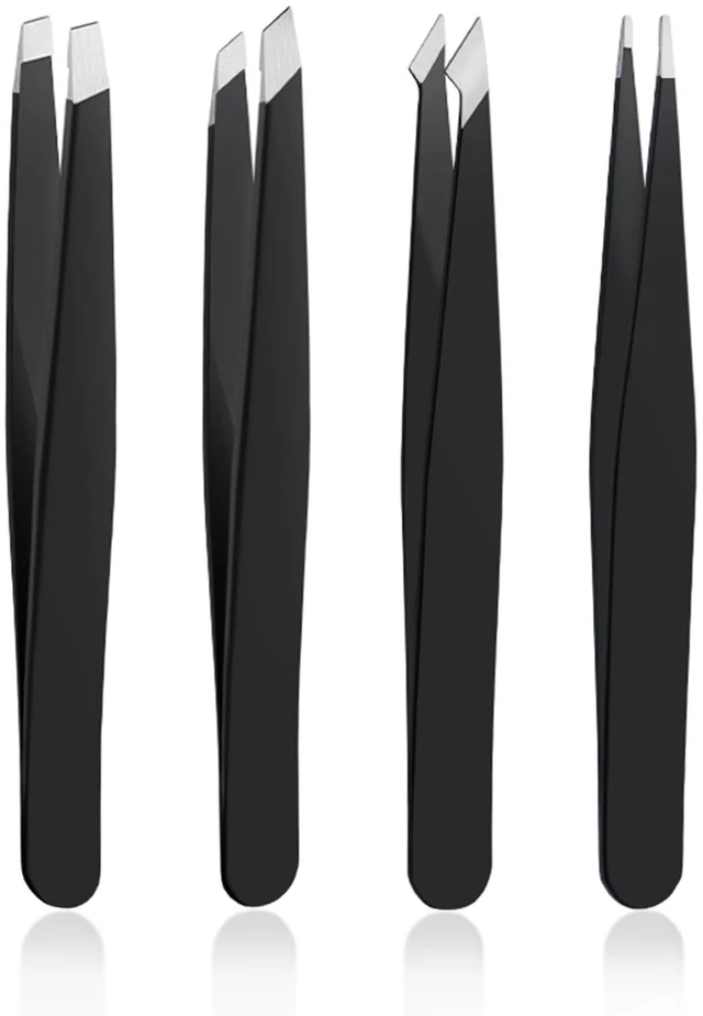 Alt view image 19 of 19 - 4 PCS Stainless Steel Tweezers Set Black