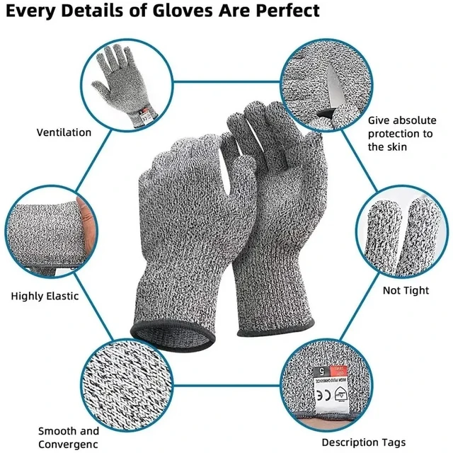 Alt view image 6 of 7 - HPPE Level 5 Safety Anti Cut Gloves High-strength Industry Kitchen Gardening Anti-Scratch Anti-cut Glass Cutting Multi-Purpose