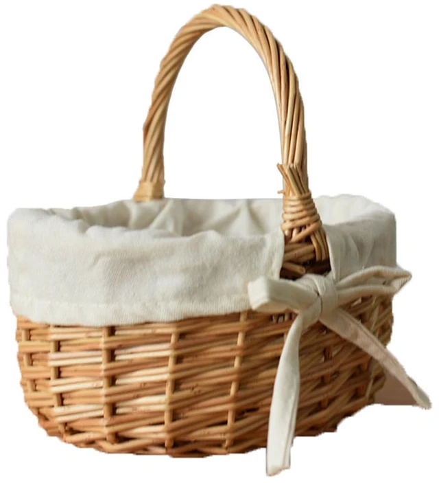 Main image of Wood Handheld Baskets Mini Plus Cloth Lining Rattan Woven Weaving Bamboo Flower Basket Stylish And Versatile Bow Baskets