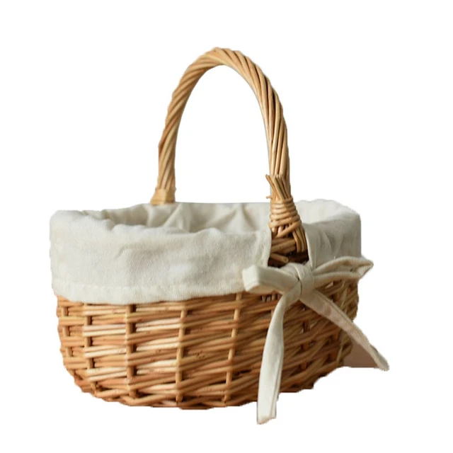 Alt view image 3 of 7 - Wood Handheld Baskets Mini Plus Cloth Lining Rattan Woven Weaving Bamboo Flower Basket Stylish And Versatile Bow Baskets
