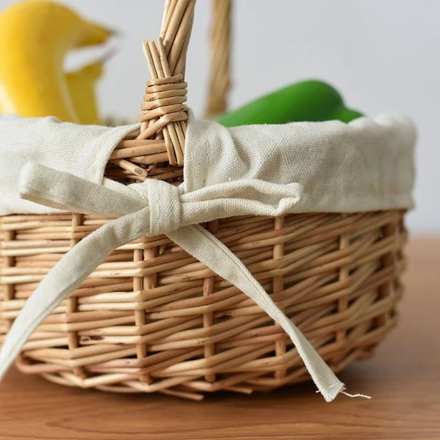 Alt view image 6 of 7 - Wood Handheld Baskets Mini Plus Cloth Lining Rattan Woven Weaving Bamboo Flower Basket Stylish And Versatile Bow Baskets