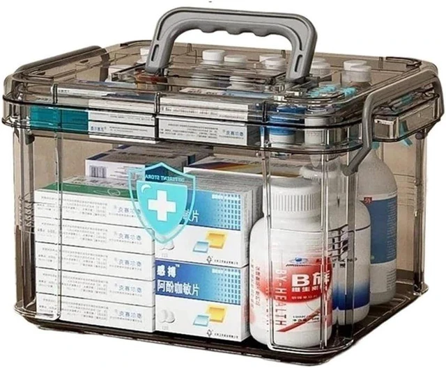 Main image of Clear Medicine Organizer Storage Box with Tray, Plastic First Aid Box Empty, Thickened Medicine Container Chest, Medicine Caddy