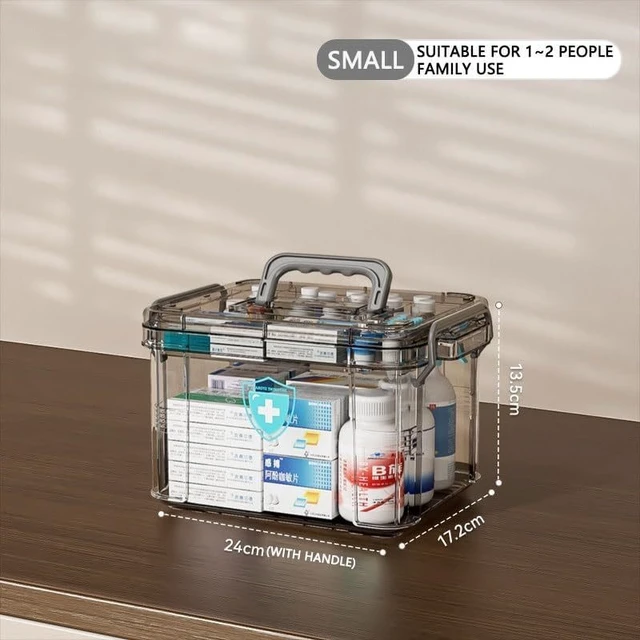 Alt view image 3 of 5 - Clear Medicine Organizer Storage Box with Tray, Plastic First Aid Box Empty, Thickened Medicine Container Chest, Medicine Caddy