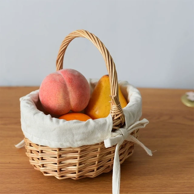 Alt view image 7 of 7 - Wood Handheld Baskets Mini Plus Cloth Lining Rattan Woven Weaving Bamboo Flower Basket Stylish And Versatile Bow Baskets