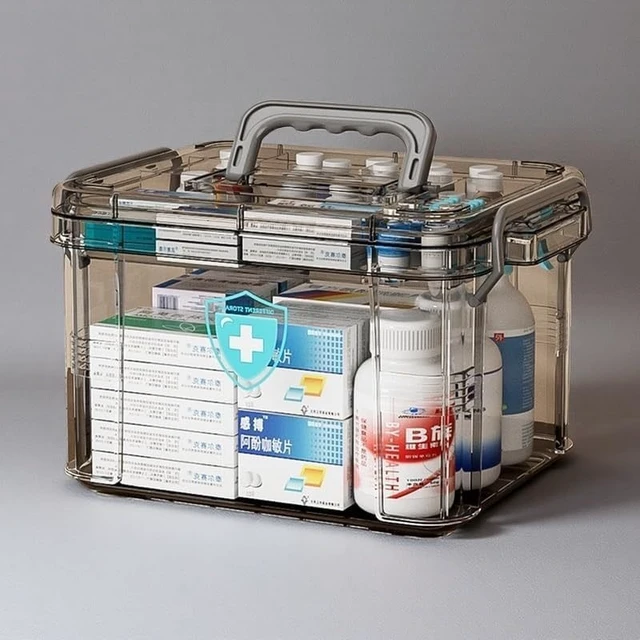 Alt view image 5 of 5 - Clear Medicine Organizer Storage Box with Tray, Plastic First Aid Box Empty, Thickened Medicine Container Chest, Medicine Caddy
