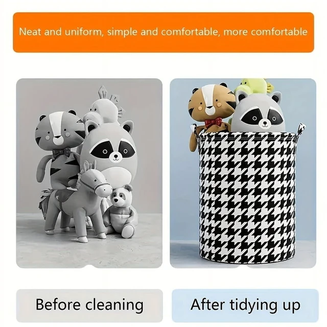 Alt view image 6 of 6 - Foldable Houndstooth Laundry Hamper, Modern Fabric Storage Basket with Handle, Versatile for Bedroom, Bathroom, Living Room