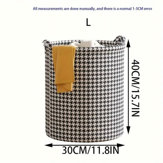 Alt view image 5 of 6 - Foldable Houndstooth Laundry Hamper, Modern Fabric Storage Basket with Handle, Versatile for Bedroom, Bathroom, Living Room