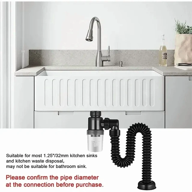 Alt view image 4 of 7 - P-Trap Kitchen Sink Deodorant Set Launch Pipeline Deodorizing Filter Sink Strainer Hose Drain Pipe Plumbing Kitchen Accessories