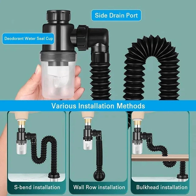 Alt view image 5 of 7 - P-Trap Kitchen Sink Deodorant Set Launch Pipeline Deodorizing Filter Sink Strainer Hose Drain Pipe Plumbing Kitchen Accessories