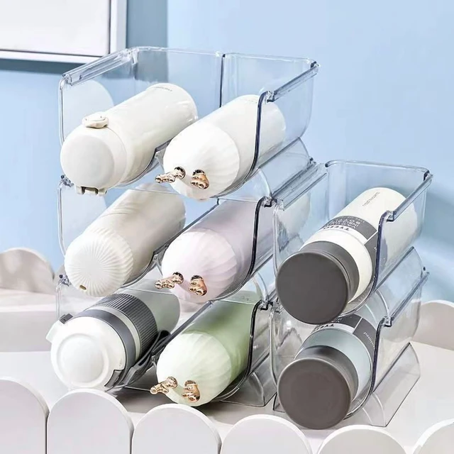 Alt view image 2 of 7 - Stackable Cup Holder Organizer for Refrigerator Rotation Wine/Water Bottle Rack Kitchen Pantry Space-Saving Storage Shelf