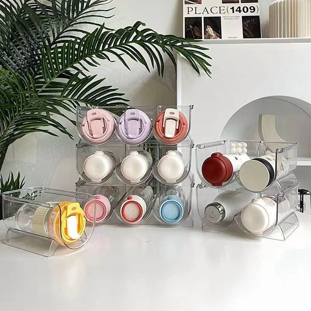 Alt view image 3 of 7 - Stackable Cup Holder Organizer for Refrigerator Rotation Wine/Water Bottle Rack Kitchen Pantry Space-Saving Storage Shelf