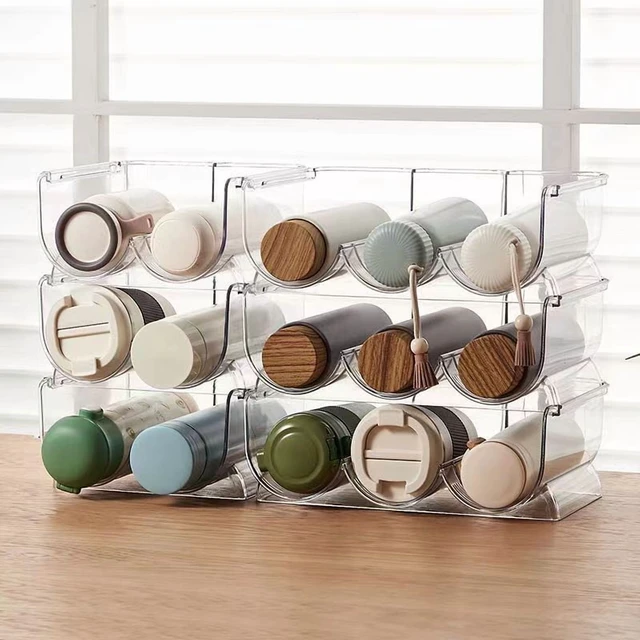 Alt view image 4 of 7 - Stackable Cup Holder Organizer for Refrigerator Rotation Wine/Water Bottle Rack Kitchen Pantry Space-Saving Storage Shelf